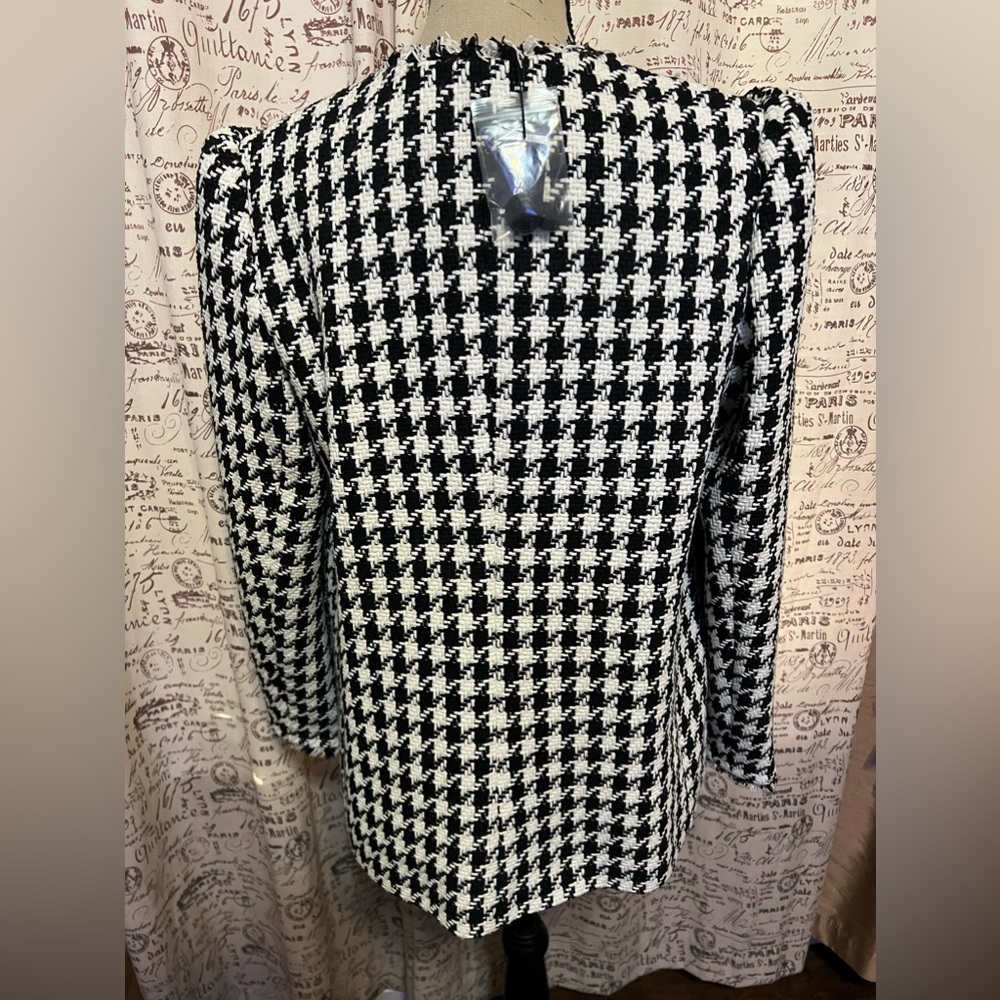 NWT Express Houndstooth double breasted tweed blazer black and white sz Large - Picture 10 of 17
